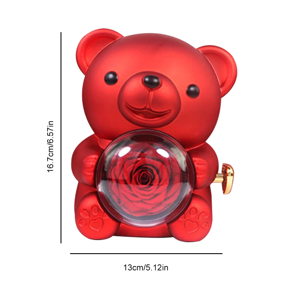 Necklace Teddy Bear Eternal Rose Gift Box – Rotating Rose Jewelry Case | Valentine’s Day, Wedding & Special Gifts for Women