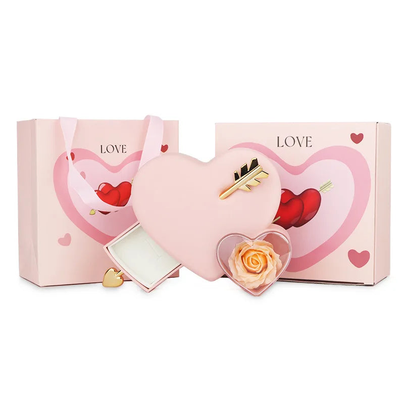 Arrow-Thru-Heart Rose Jewelry Gift Box – Creative Valentine’s Day Ring & Necklace Packaging
